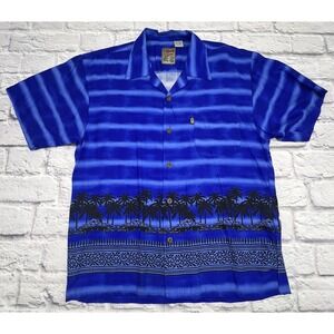 Pineapple Connection Hawaiian Shirt Men's L / MEDIUM Fit Blue Cars‎ Palm Tree